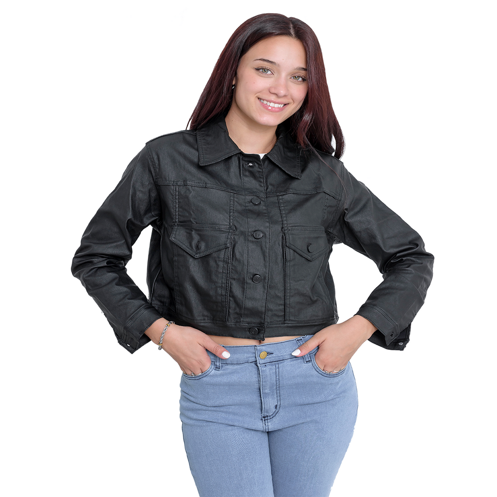 Campera Engomada Corta mujer bolsillos cargo estilo urbano femenino DEJEANCI