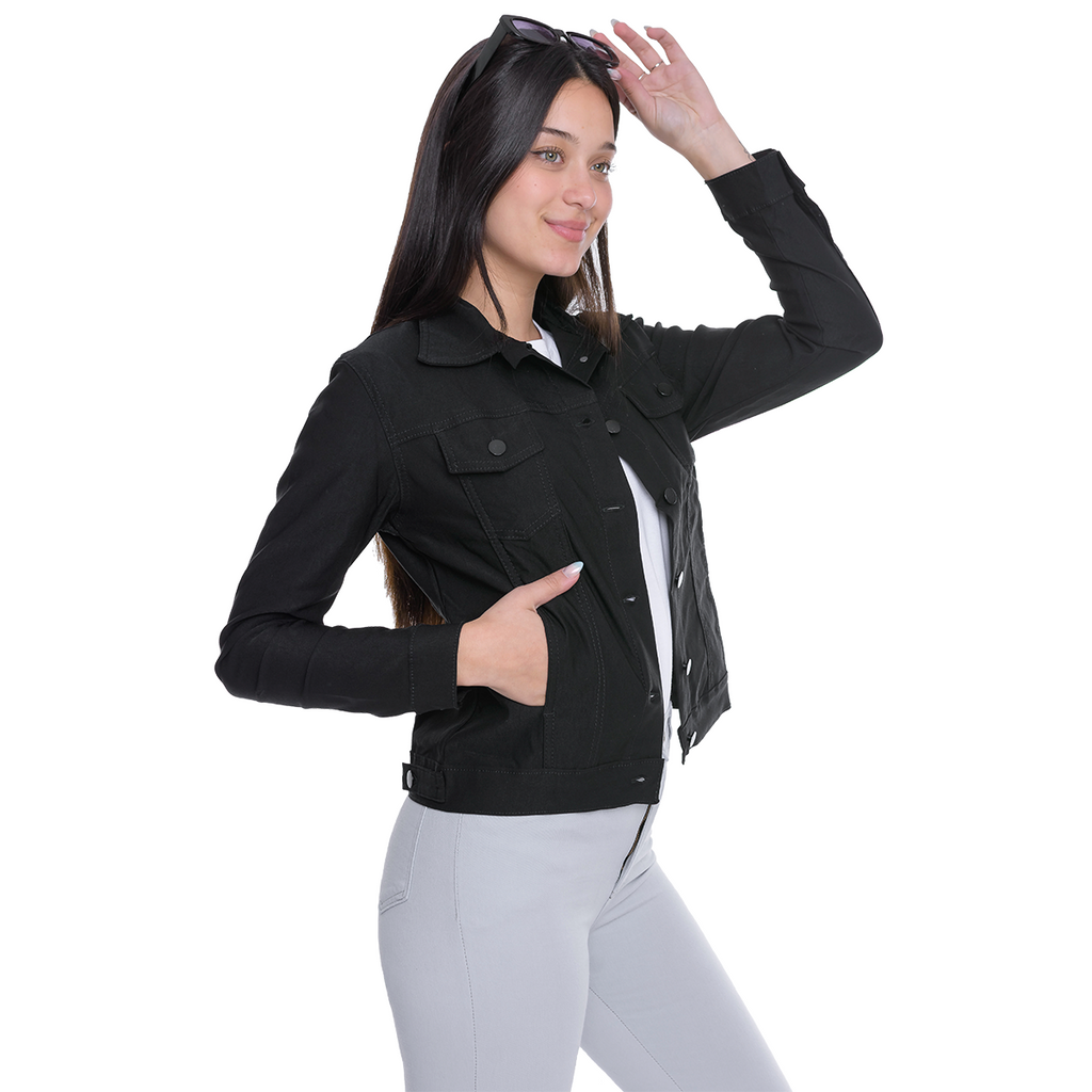 Campera Bengalina Clásica mujer vista frontal botones metálicos negro DEJEANCI