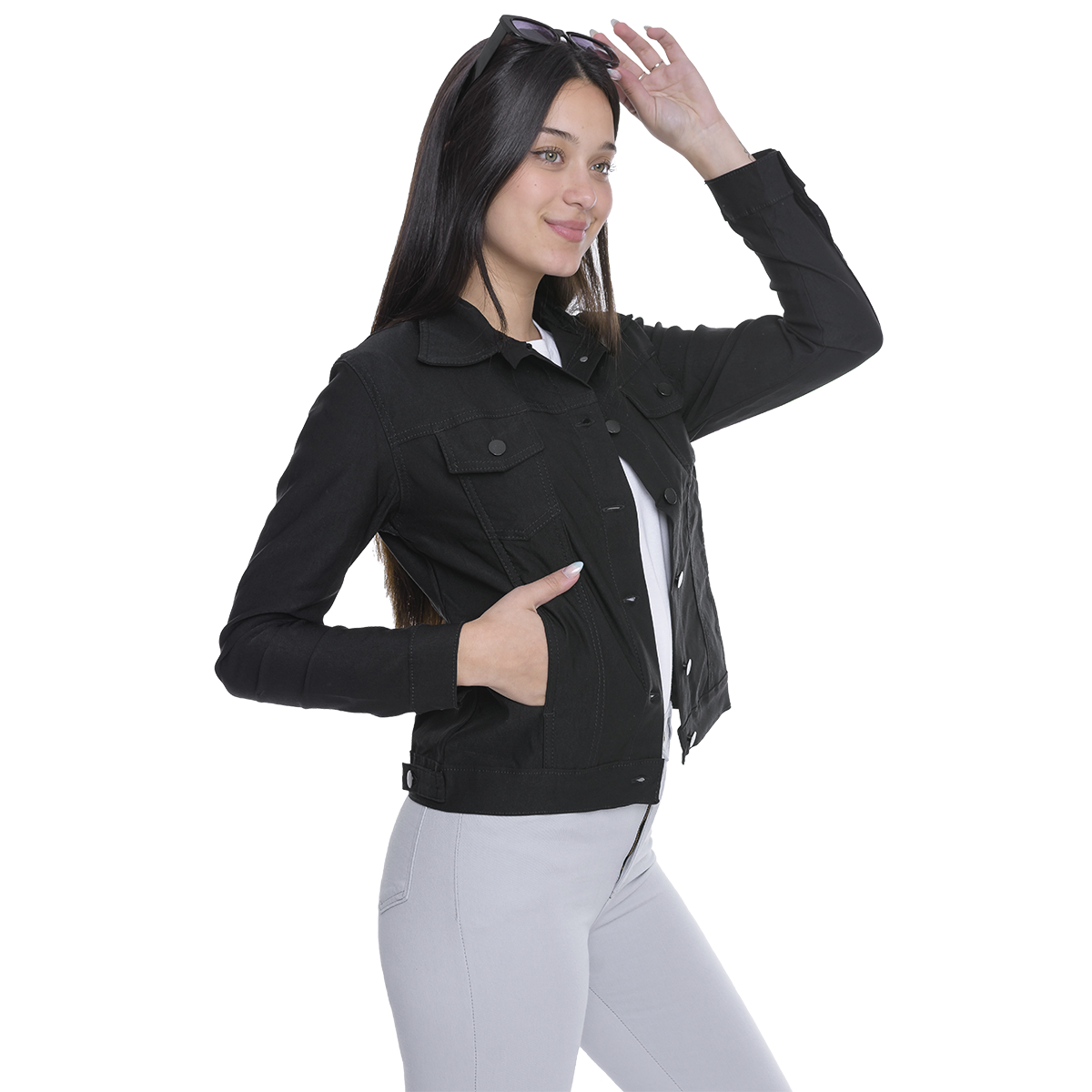 Campera Bengalina Clásica mujer vista frontal botones metálicos negro DEJEANCI