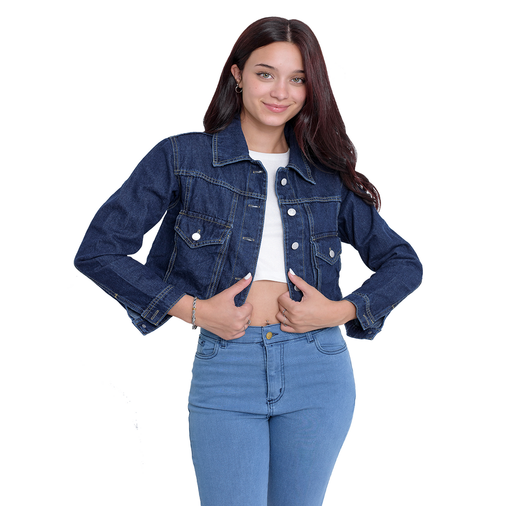 Campera Jean Corta mujer bolsillos cargo estilo urbano femenino DEJEANCI
