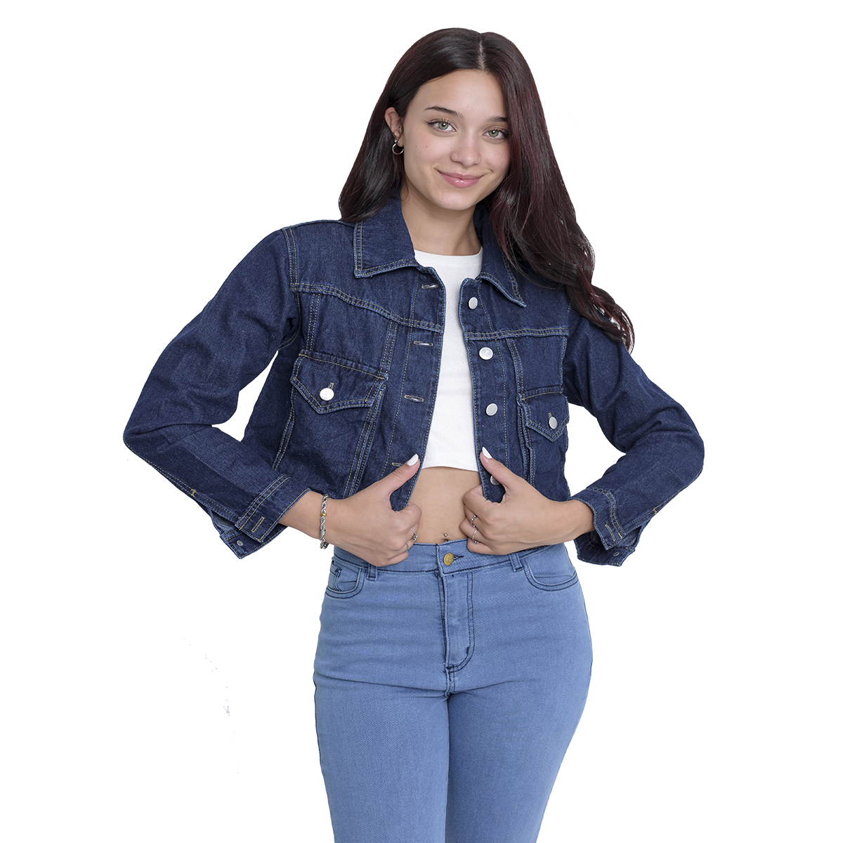 Campera Jean Corta mujer bolsillos cargo estilo urbano femenino DEJEANCI